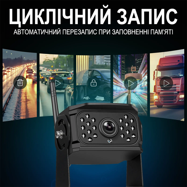 Беспроводной парковочный комплекс для грузовых автомобилей Podofo A3648 с монитором 7" дюймов и 2 камерами заднего вида, с видеорегистратором - изображение 2