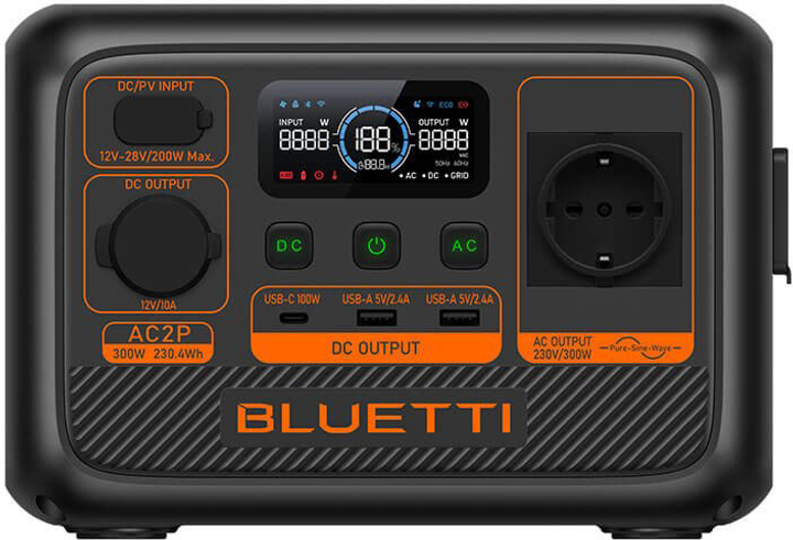 Зарядна станція Bluetti AC2P / 300 Вт / 230.4 Вт⋅год / LiFePO4 (P-AC2P-EU-GY-BL-010) - зображення 1