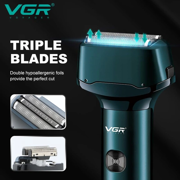 Електробритва шейвер VGR V-370 PRO IPX5 Waterproof Dark Green - изображение 7