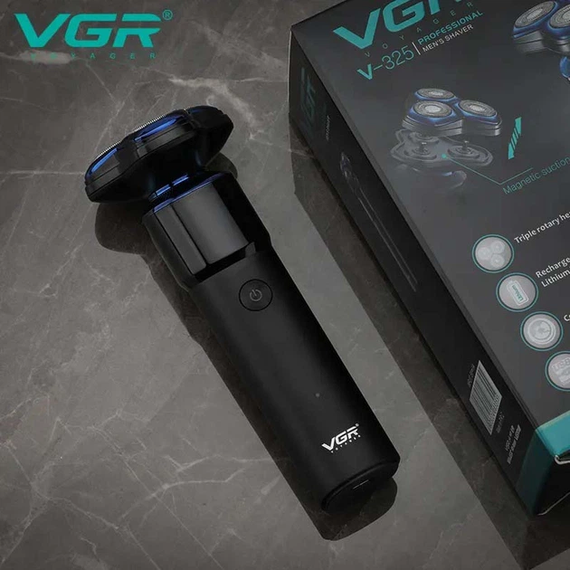Бритва акумуляторна роторна з плаваючими головками та зарядкою від USB VGR V-325 PRO сухе та вологе гоління - изображение 2