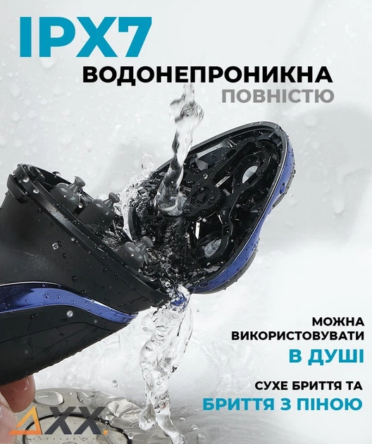 Електробритва роторна для вологого та сухого гоління з плаваючими головками водонепроникна з дисплеєм VGR IPX7 5W Blue/Black - изображение 2