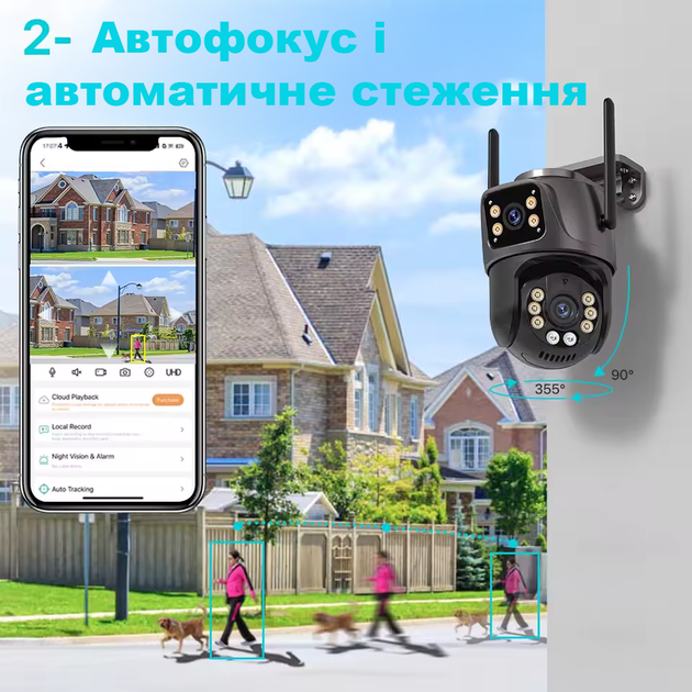 IP наружная камера видеонаблюдения WiFi SmartGuard 360 для дома и улицы с ночным видением и датчиком движения с картой 64G - изображение 2