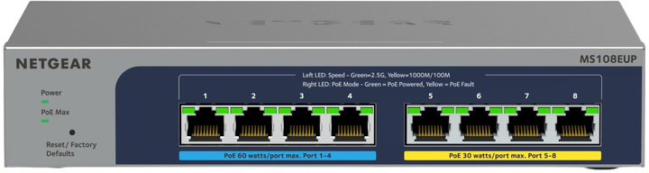Przełącznik Netgear MS108EUP 8x 2.5G Ultra60 PoE++ Grey (MS108EUP-100EUS) - obraz 3