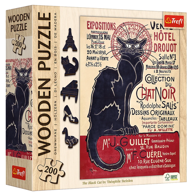Пазли Wooden Puzzle. Чорний кіт. Теофіль Стейнлен. The Black Cat.Théophile Steinlen (200 ел.) 20254 (Trefl) - Фото 1 Пазли Wooden Puzzle. Чорний кіт. Теофіль Стейнлен. The Black Cat.Théophile Steinlen (200 ел.) 20254 (Trefl) - изображение 1