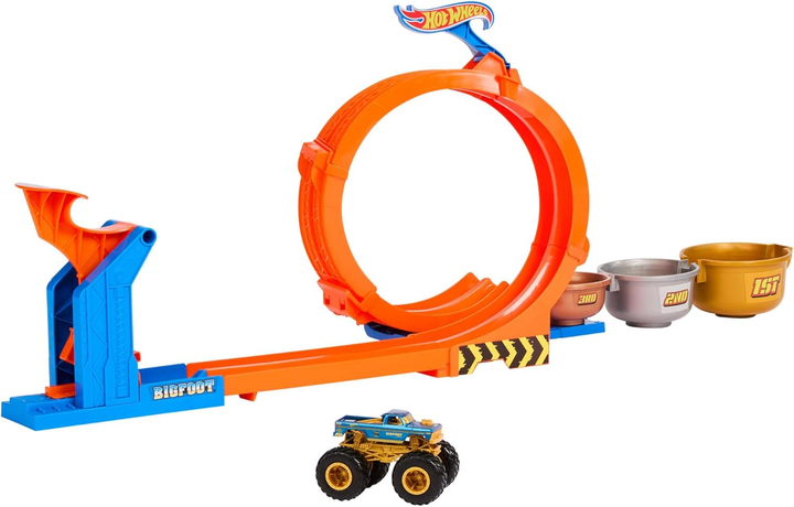 Zestaw do zabawy Hot Wheels Monster Trucks Bigfoot 50 rocznica Pętla Skok po trofeum JBX64 (194735266340) - obraz 3