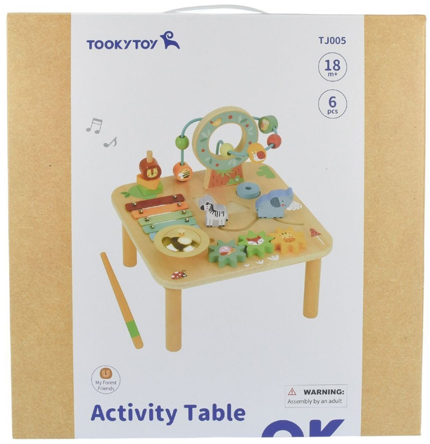 Stolik aktywności drewniany Tooky Toy Montessori z cymbałkami (6972633376422) - obraz 1