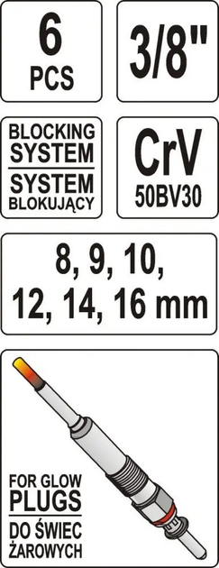 Набор ключей для свечей накаливания YATO YT-0534 - Фото 3 Набор ключей для свечей накаливания YATO YT-0534 - изображение 3