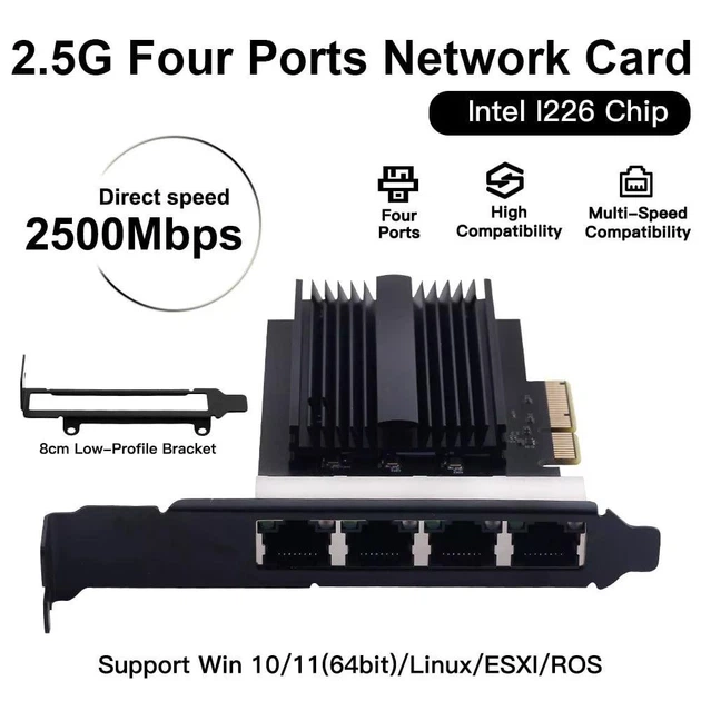 Сетевая карта RJ45 PCIe 2.5G Ethernet Intel I226-V 4 порта PCIe 2.1 - изображение 2