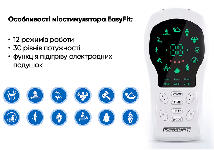 Міостимулятор з підігрівом EasyFit Pro ActivePulse імпульсний масажер для м'язів + Чохол - изображение 10