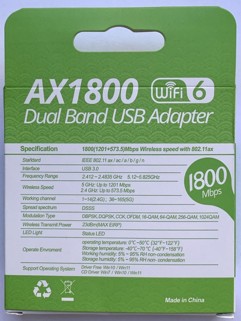 Wi-fi адаптер Olax DC546 WiFi 6 1800 Mbps USB3.0 802.11AX Mu-MIMO 1024-QAM 2х3 дБ - изображение 5