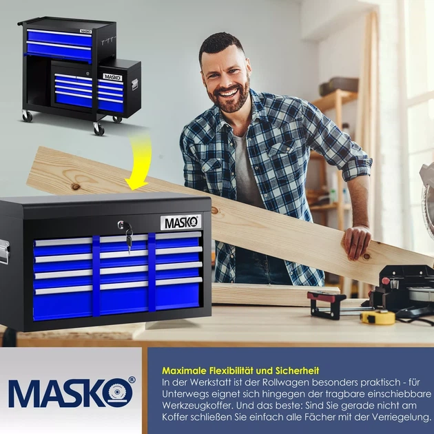 Тележка для инструмента MASKO на 9 отделений синяя 620 x 335 x 745 мм Германия - изображение 6