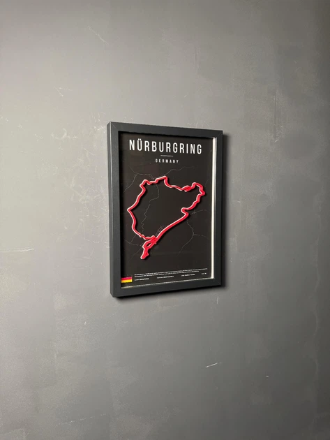 Об'ємна Рамка з 3D Трасою Nürburgring Nordschleife Deutschland Нюрбургринг в Масштабі 1:40 000 Red Matte / Frame 32x23x3 - зображення 10