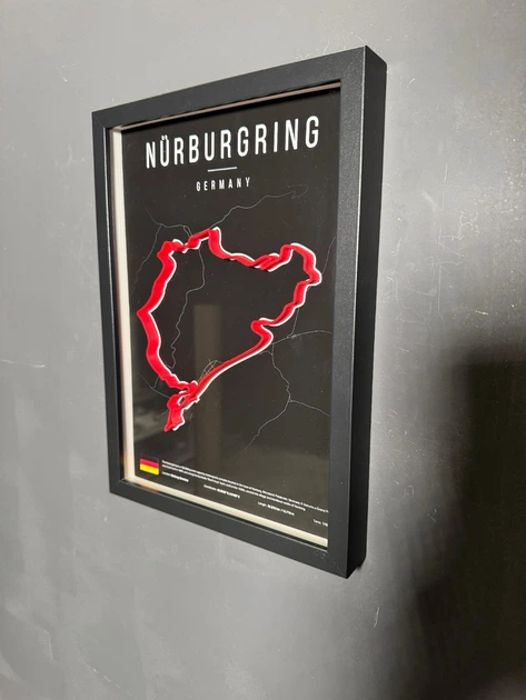 Об'ємна Рамка з 3D Трасою Nürburgring Nordschleife Deutschland Нюрбургринг в Масштабі 1:40 000 Red Matte / Frame 32x23x3 - зображення 13
