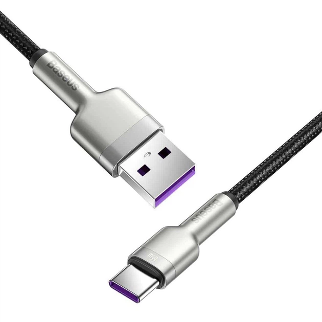 Кабель 2 м. USB to Type-C black, Cafule Metal Data Cable 66W Baseus для зарядки та передачі даних (CAKF000201) - Фото 2 Кабель 2 м. USB to Type-C black, Cafule Metal Data Cable 66W Baseus для зарядки та передачі даних (CAKF000201) - зображення 2