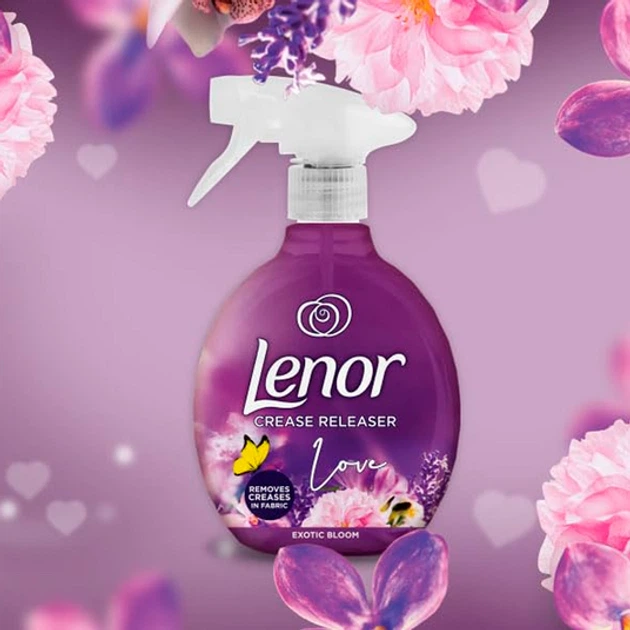 Спрей для удаления неприятных запахов и выравнивания формы одежды Lenor Love Exotic Bloom 2in1 Crease Releaser Faltenglatt & Textilerfrischer 500 мл - изображение 6
