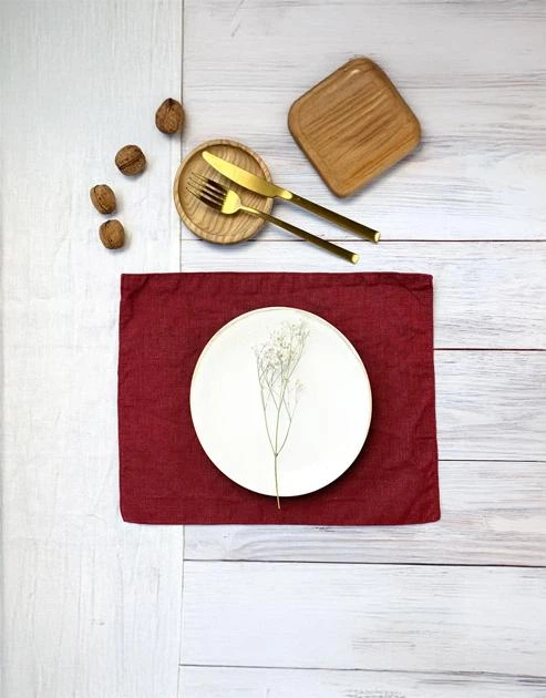 Льняной сервировочный коврик (ланчмат) TouchableLinen 2 шт 30x40 см Вишневый Подставка под тарелку - изображение 2