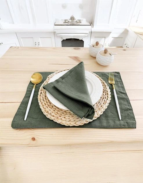 Льняной сервировочный коврик (ланчмат) TouchableLinen 2 шт 30x40 см Зеленый Текстильная подставка под тарелку - изображение 4