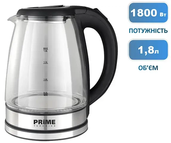 Електрочайник PRIME Technics PKG 1808 B Скло/Чорний пластик (PR211926) - зображення 2