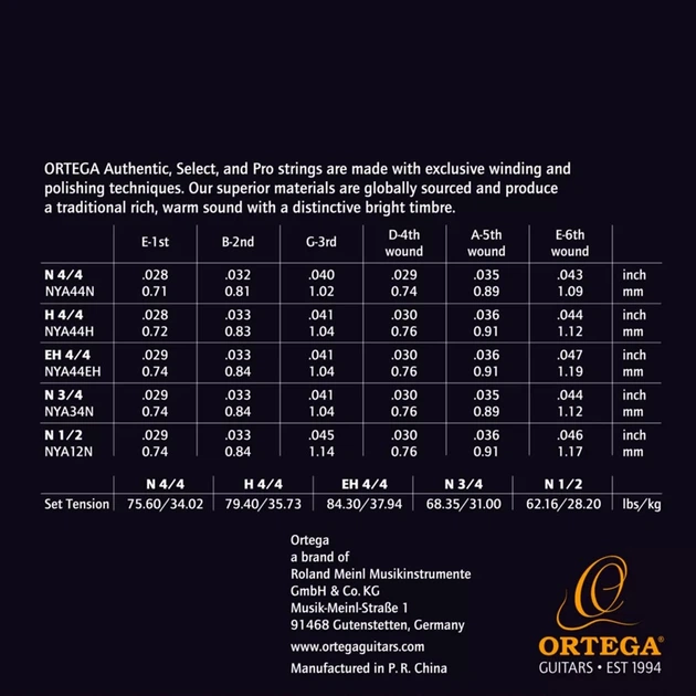 Струны для классической гитары Ortega Custom Authentic Regular Nylon NYA44H Hard Tension (R128065) - изображение 2