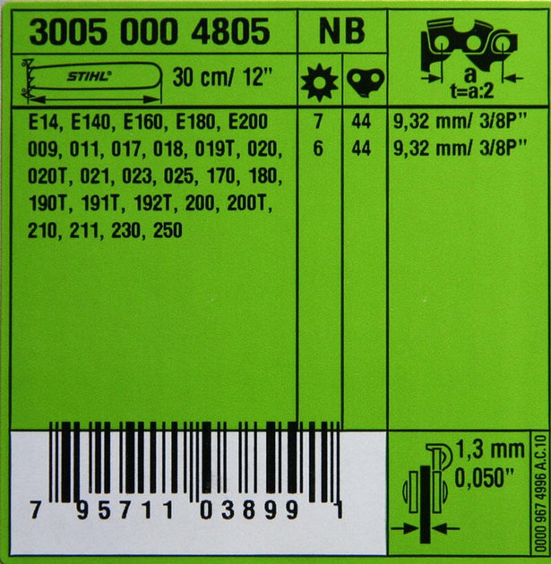 Напрямна шина для пилки Stihl Rollomatic E 3/8" 1.3 мм 30 см (30050004805) - зображення 4