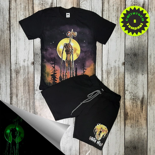 Детский летний костюм (футболка + шорти) на мальчика СИРЕНОГОЛОВЫЙ Светится в темноте 128-134 Черный - изображение 6