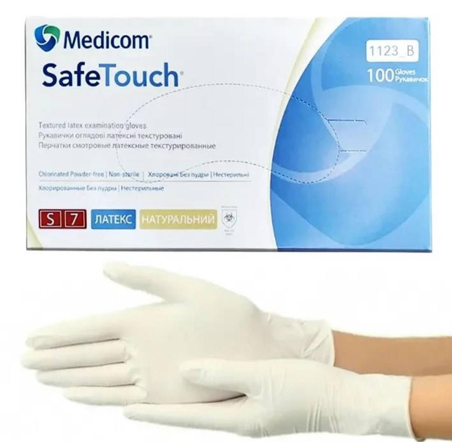 Перчатки латексные Medicom SafeTouch Connect (без пудры,нестер.,текстурир.,хлорир.)S-size, 100шт./уп. - 1123-В - изображение 1