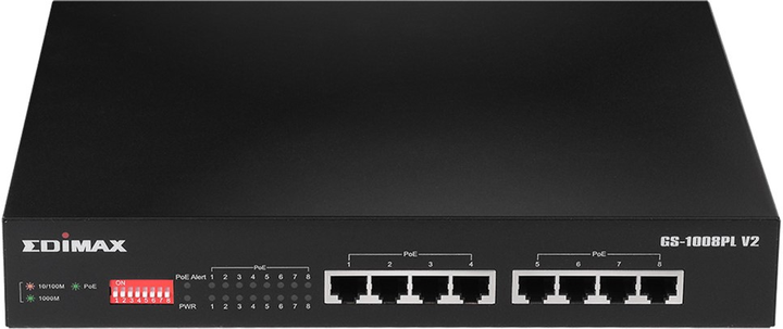 Комутатор Edimax Long Range 8-Port Gigabit Ethernet PoE+ Switch with DIP Switch Black (GS-1008PL V2) - зображення 1