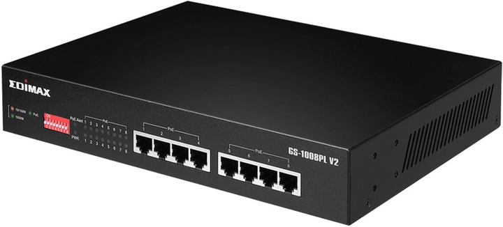 Комутатор Edimax Long Range 8-Port Gigabit Ethernet PoE+ Switch with DIP Switch Black (GS-1008PL V2) - зображення 2