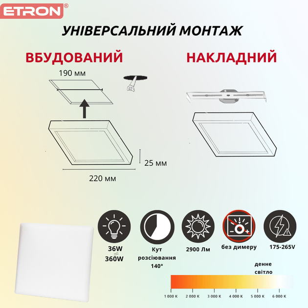 Светильник светодиодный 36W 5000K ІР20 ETRON Multipurpose 1-EMP-764 двойной монтаж - изображение 2