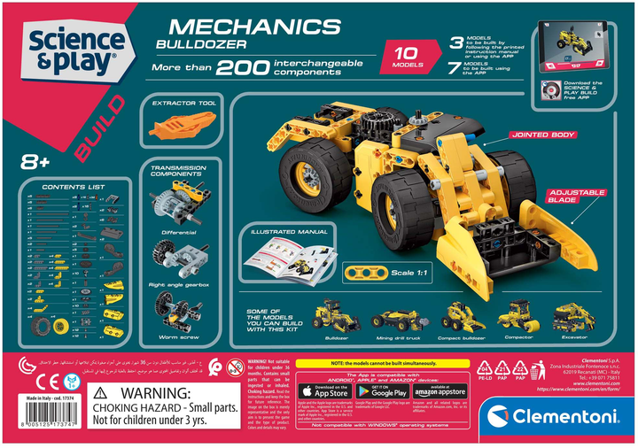 Конструктор 10 в 1 Clementoni Science & Play Bulldozer 200 деталей (17374) (8005125173747) - зображення 7