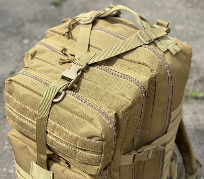 Военный тактический рюкзак 50л штурмовой Oxford 800D с системой крепления MOLLE водостойкий на 2 лямки Койот - изображение 9