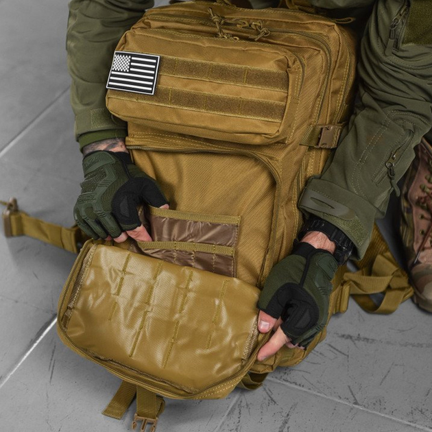 Военный тактический рюкзак 50л штурмовой Oxford 800D с системой крепления MOLLE водостойкий на 2 лямки Койот - изображение 10