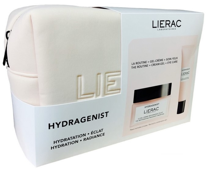 Подарунковий набір Lierac Hydragenist Крем-гель для обличчя зволожувальний 50 мл + Eye Contour Крем під очі зволожувальний 15 мл + Косметичка (3701436924461) - зображення 1