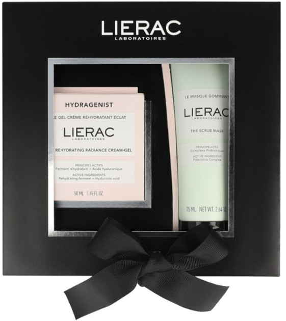 Подарунковий набір Lierac Hydragenist Гель-крем зволожувальний освітлювальний 50 мл + Пілінгова маска 75 мл + Косметичка (3701436927592) - зображення 1