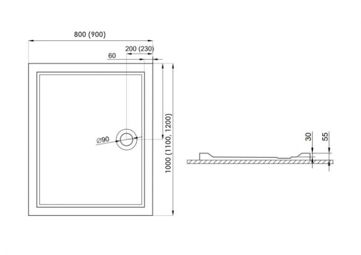 Душовий піддон Polimat GOLIAT 2 білий 120 x 80 х 5,5/3 см - зображення 3