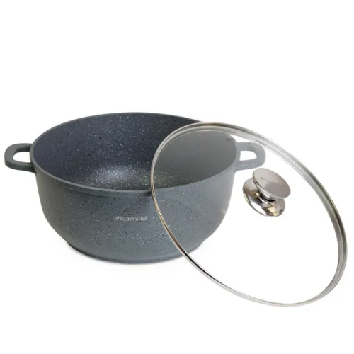 Каструля литий алюміній 6,5л 28*12,5см скляна кришка а/п Granite 4426 KAMILLE - изображение 2