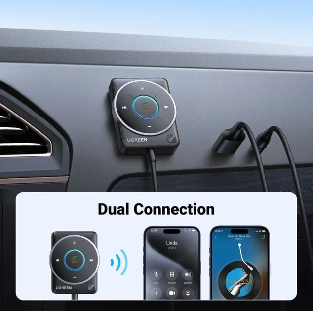Автомобильный Bluetooth-адаптер Ugreen CM723 AUX ресивер (приемник) Bluetooth 5.4 с микрофоном (35002) - изображение 3
