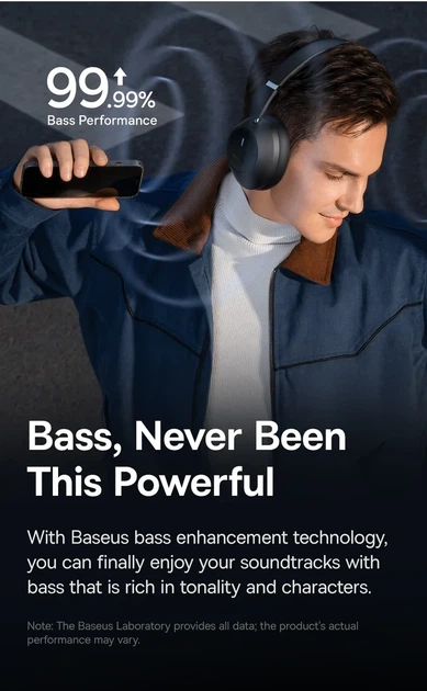 Бездротові навушники з шумозаглушенням Baseus Bass 30 Max (black) - зображення 4