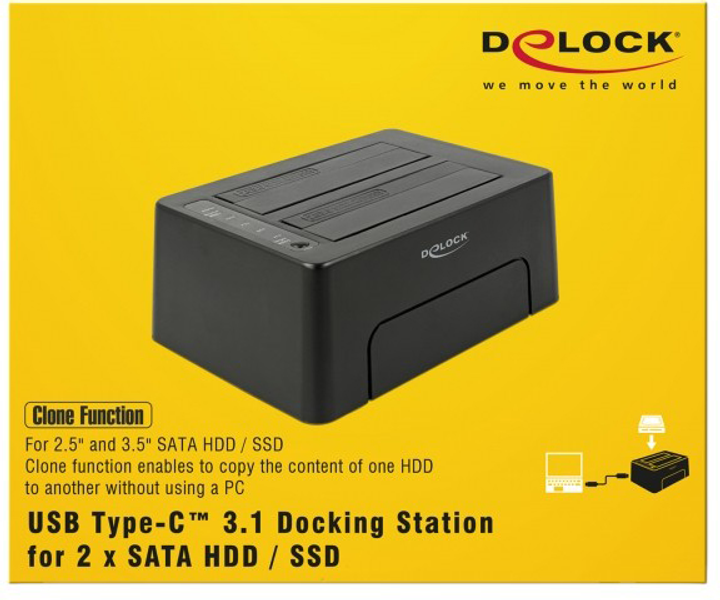 Stacja dokująca Delock USB Type-C 10 Gbps Docking Statio dla 2 x SATA HDD/SSD Black (4043619639571) - obraz 6