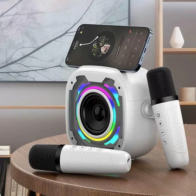 Портативная Bluetooth колонка V11 + 2 микрофона White - изображение 2