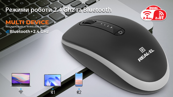 Миша Real-El RM-455W Wireless/Bluetooth/USB Black (EL123200047) - зображення 17