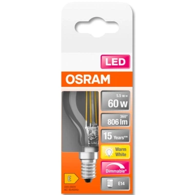 Лампочка Osram LED CL P60 DIM 6,5W/827 230V FIL E14 10x1 (4058075447875) - Фото 5 Лампочка Osram LED CL P60 DIM 6,5W/827 230V FIL E14 10x1 (4058075447875) - зображення 5