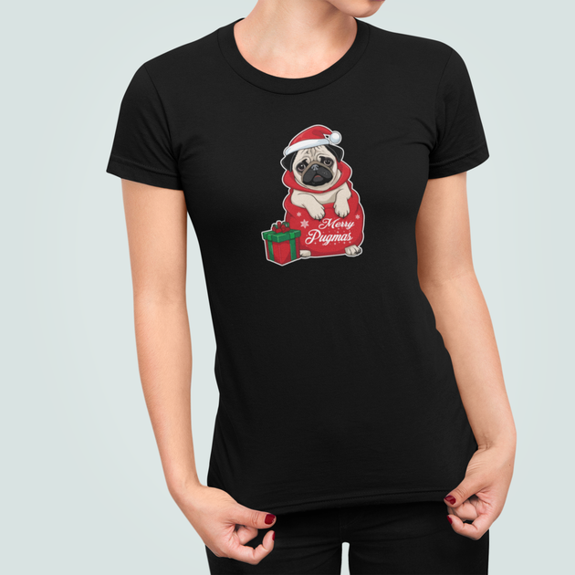 Женская Новогодняя футболка Stedman с принтом Merry Pugmas мопс Санта Черный XXL - Фото 1 Женская Новогодняя футболка Stedman с принтом Merry Pugmas мопс Санта Черный XXL - изображение 1