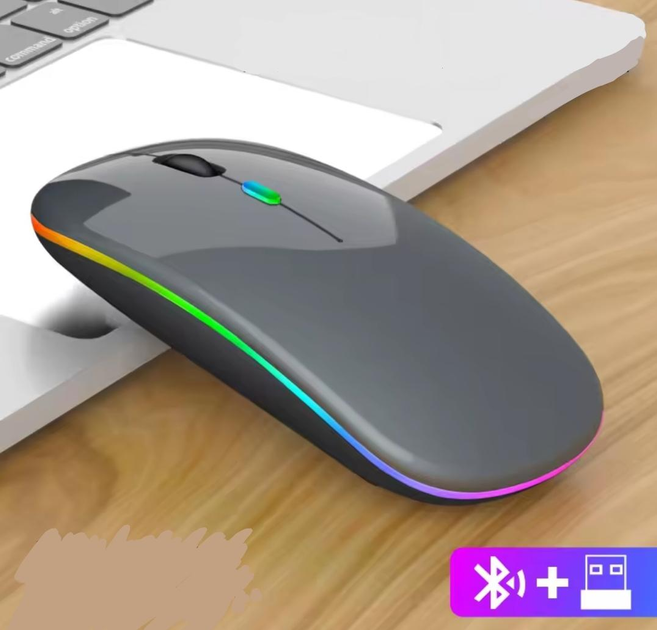 Бездротова комп'ютерна bluetooth миша Wireless Mouse на акумуляторі сіра з RGB підсвіткою - изображение 1