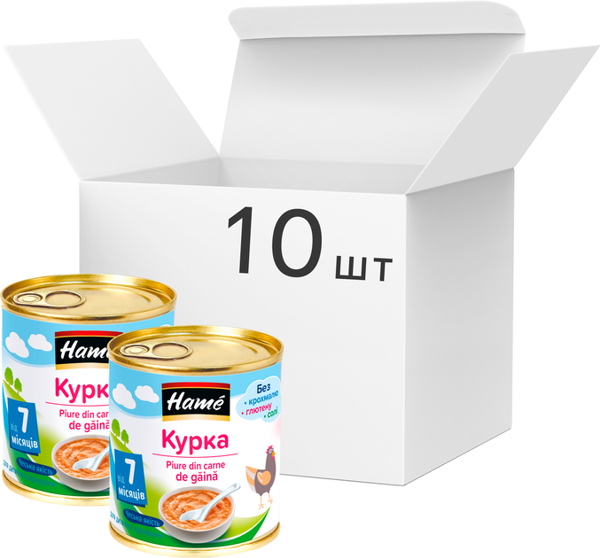Упаковка мясного пюре Hame Курица с 7 месяцев 100 г х 10 шт (8595139726218) 
