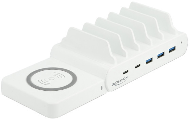 Stacja ładująca Delock USB and Wireless Charger 2x USB-C PD + 3x USB-A 110W White (41450) - obraz 1