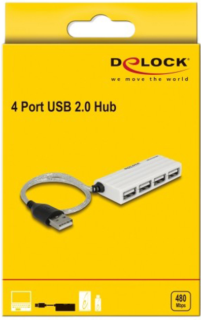 USB-хаб Delock USB 2.0 External Hub 4 Port White (4043619874453) - зображення 2