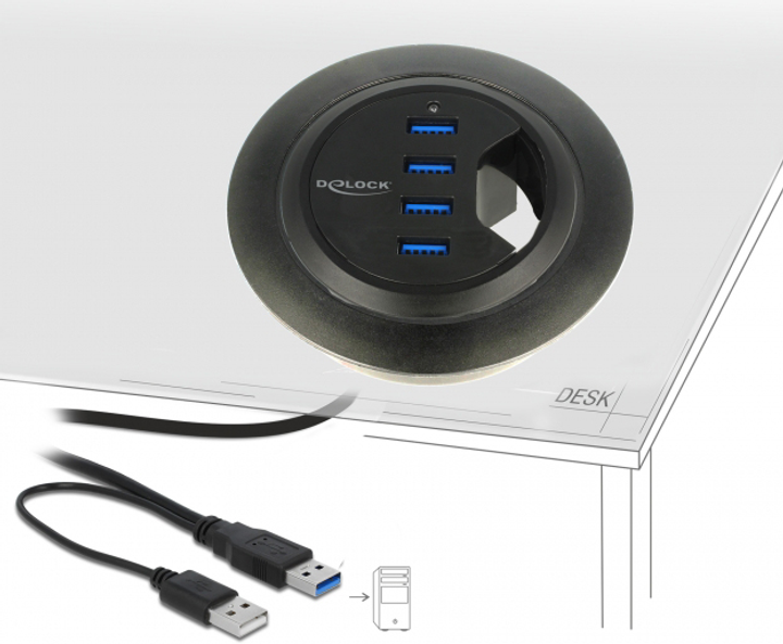 USB-хаб Delock In-Desk Hub 4 Port USB 5 Gbps Black (4043619628681) - зображення 1