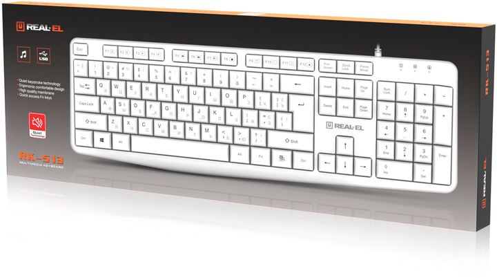 Клавіатура дротова Real-El RK-513 USB White (EL123100047) - зображення 8