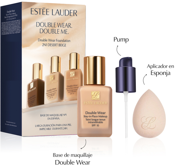 Набір Estee Lauder Тональний крем для обличчя Double Wear SPF10 2C2 Pale Almond 30 мл + дозатор-помпа + спонж (887167801158) - зображення 4